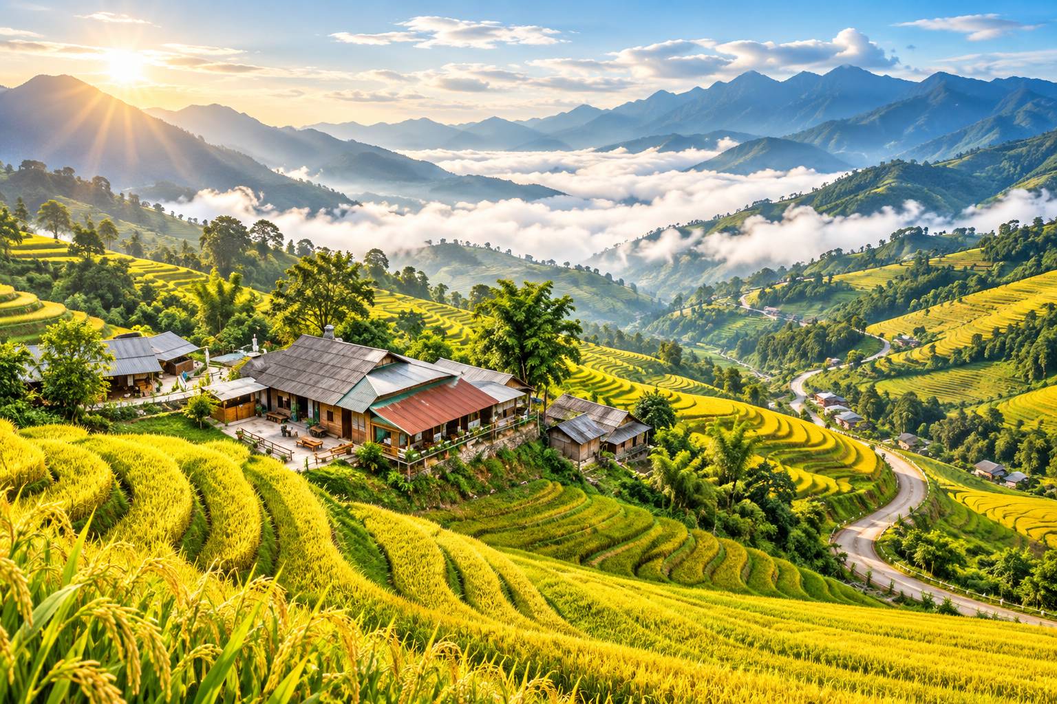 Du khách có thể dễ dàng bắt gặp những biển mây trắng bồng bềnh phủ kín thung lũng vào sáng sớm hoặc chiều muộn