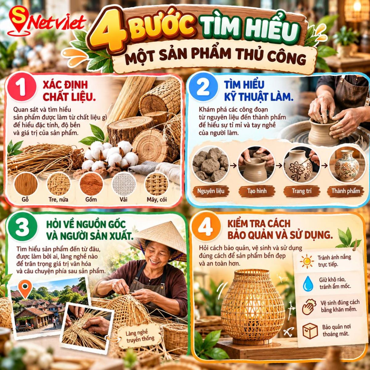 4 bước tìm hiểu chất liệu, kỹ thuật, nguồn gốc và cách bảo quản sản phẩm thủ công Việt Nam