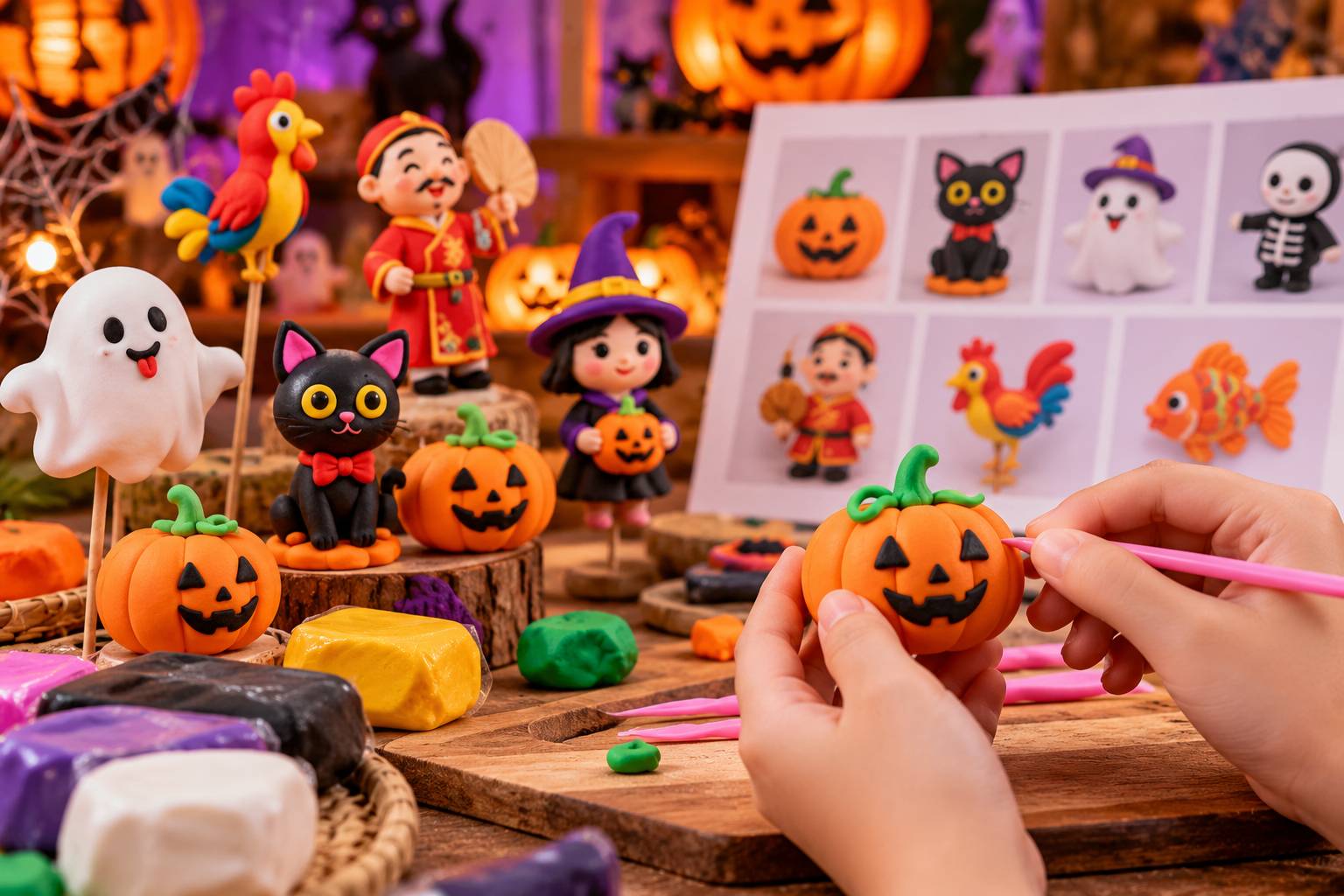 Tò he hình quả bí ngô Halloween trong buổi trải nghiệm làm đồ thủ công cho trẻ