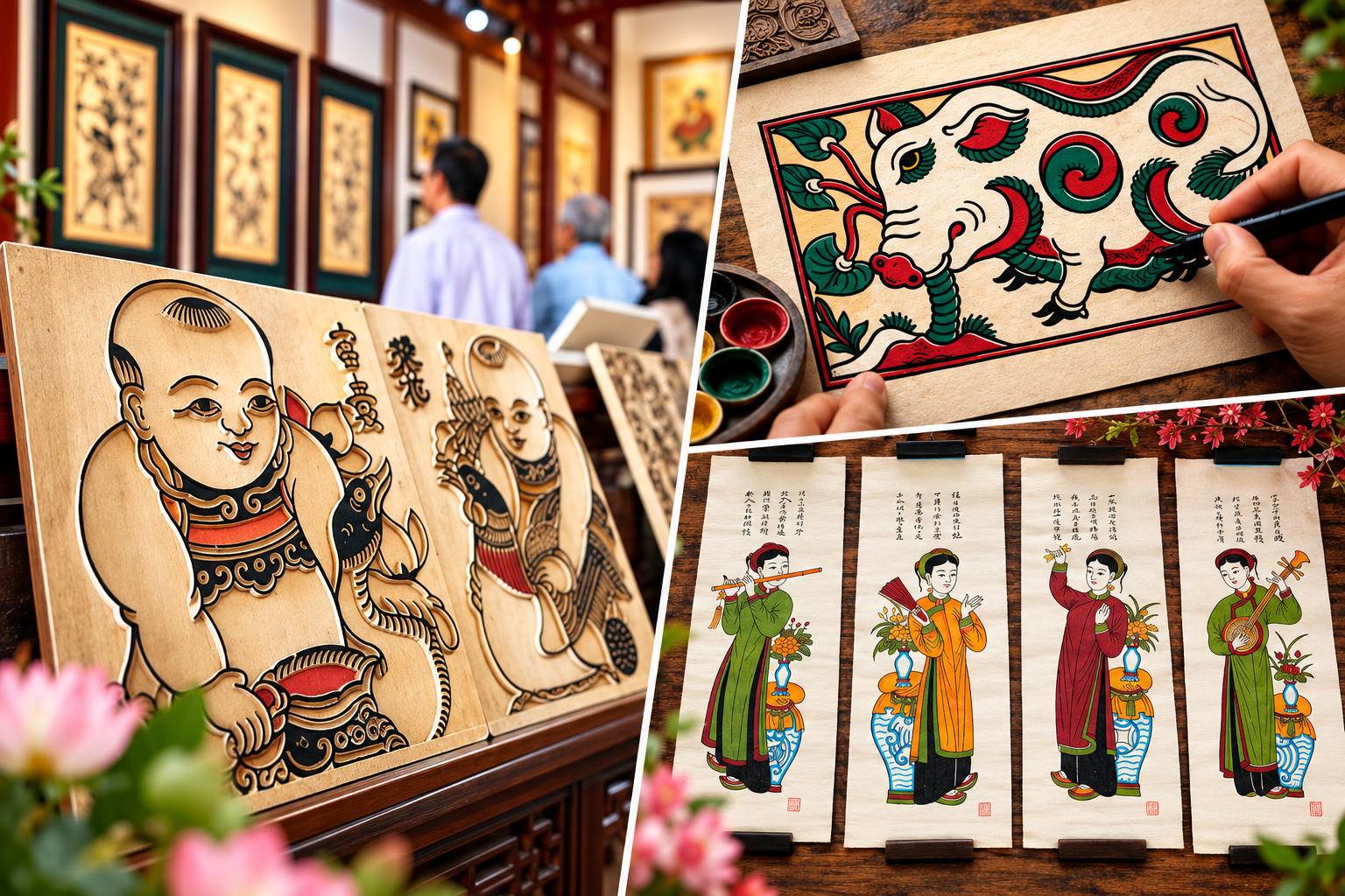 Tranh Đông Hồ thường truyền tải những ước vọng về một cuộc sống hòa bình, thịnh vượng và hạnh phúc